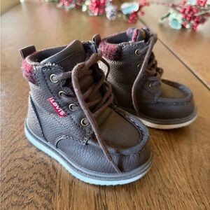 Levi's Dark Brown Toddler Boots with Red Accents